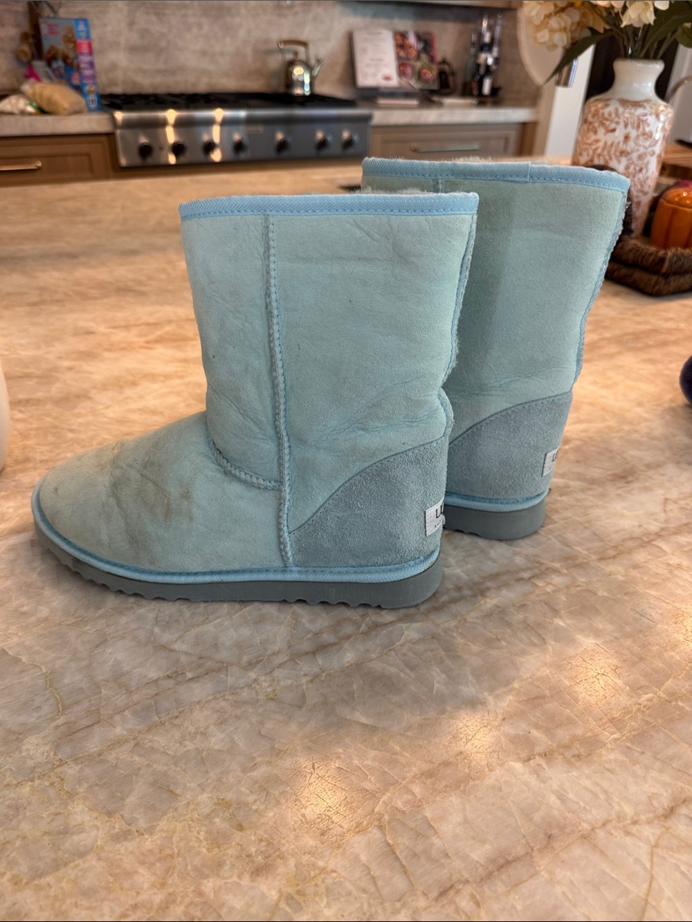 UGG Light Blue Short Sheepskin Slippers
